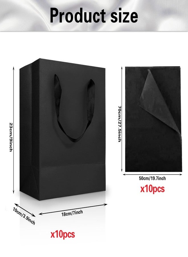 KEEPARTY 9 inch Black Gift Bags with Ribbon Handles Kraft Paper Shopping Bags with Tissue Paper for Party Business Wedding Birthday Graduation Fathers Day (Black 9 Inches,) - Image 2
